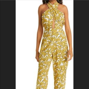 FARM rio spotted banana crossover halter jumpsuit